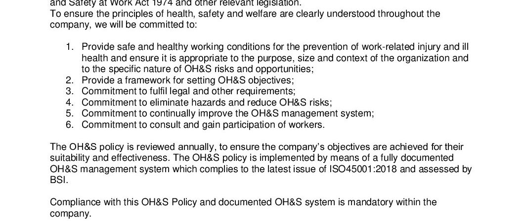 OHS Policy Statement Issue 8 Rev 0