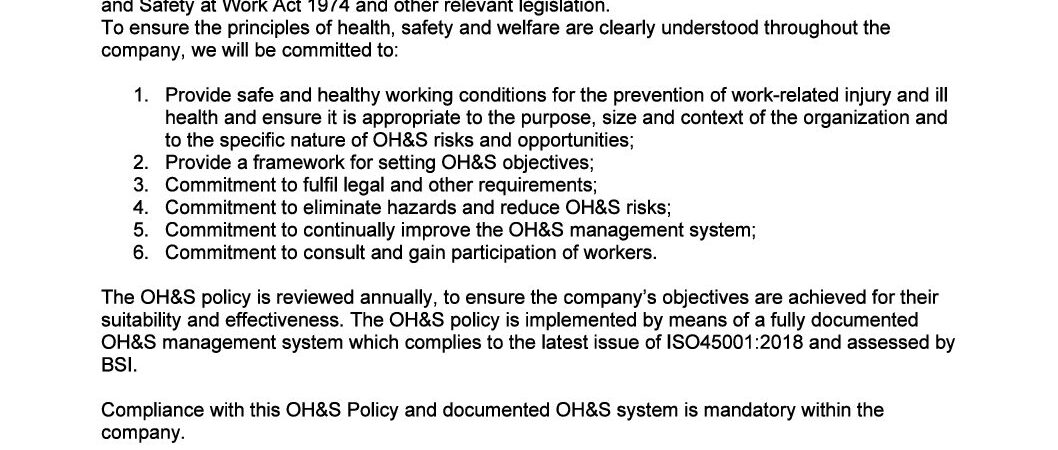 OH&S Policy Statement Issue 9 Rev 0