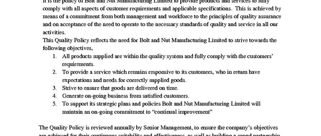 Quality Policy Statement ISO90012015 Iss18