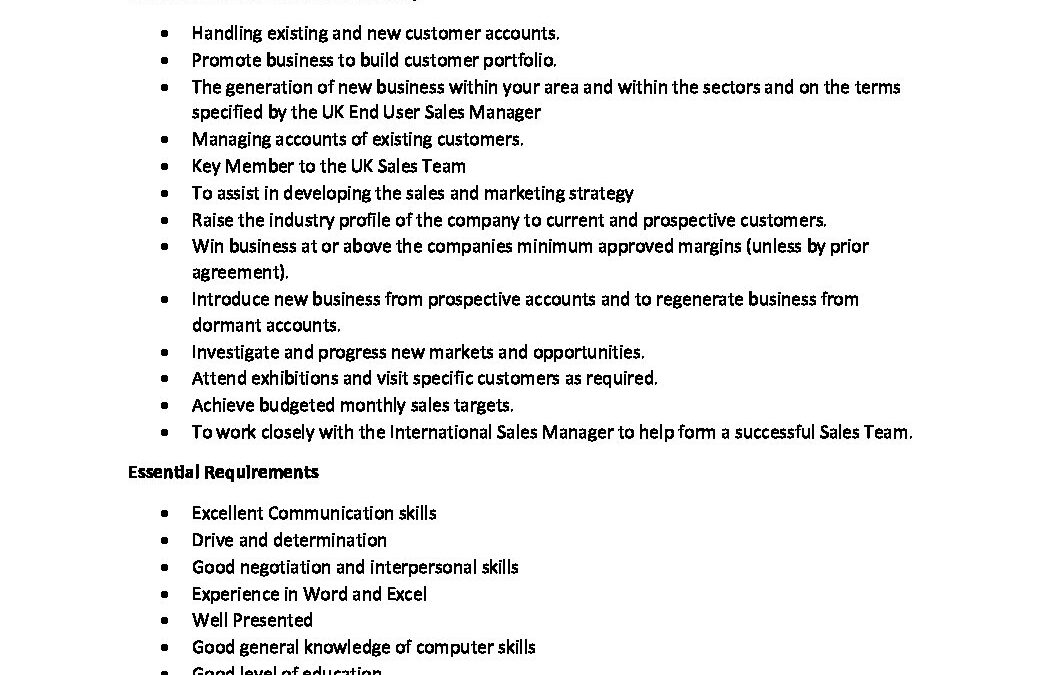 UK Sales Executive Job Description